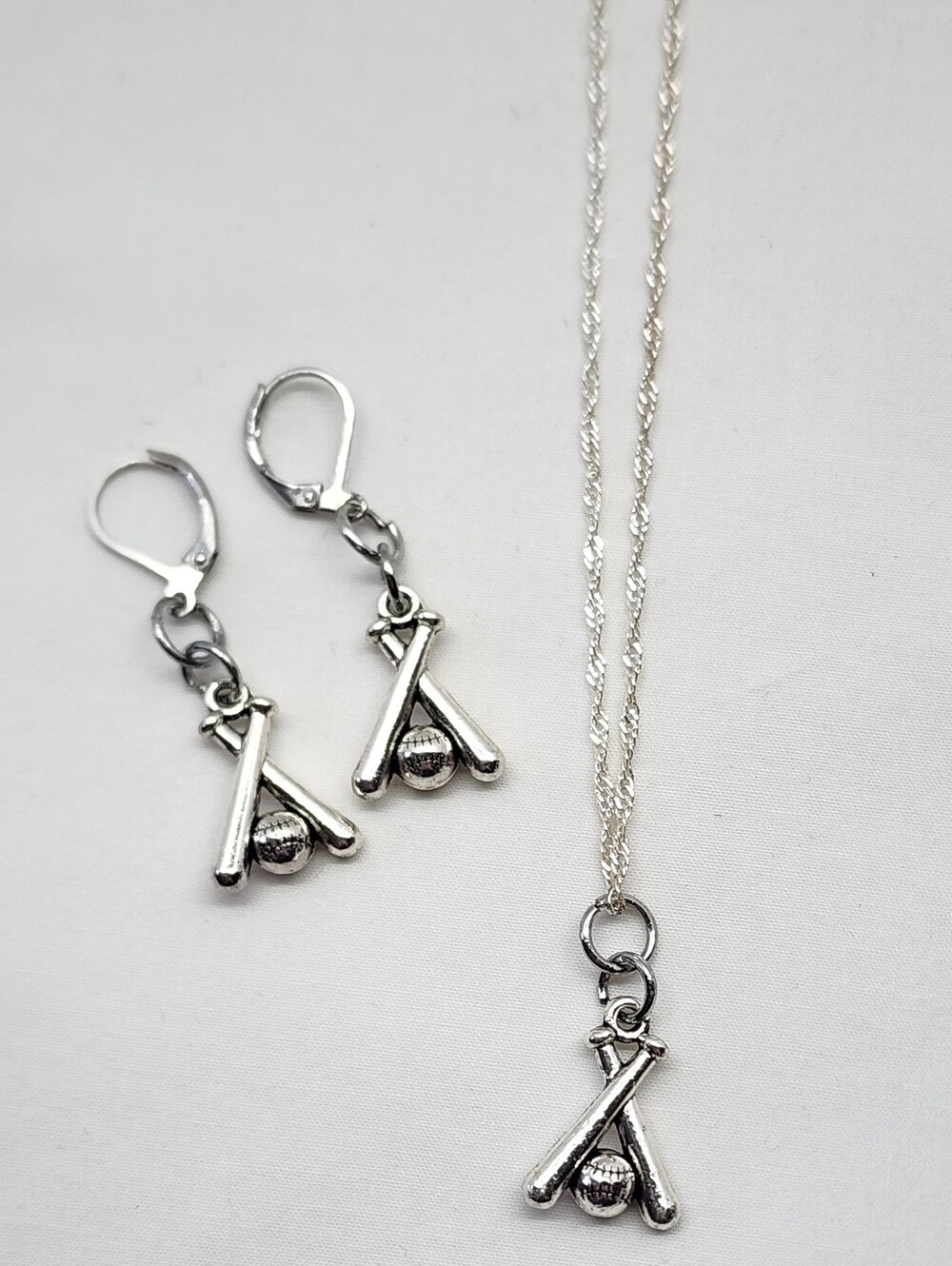 3pc silver-toned baseball necklace & earring Set